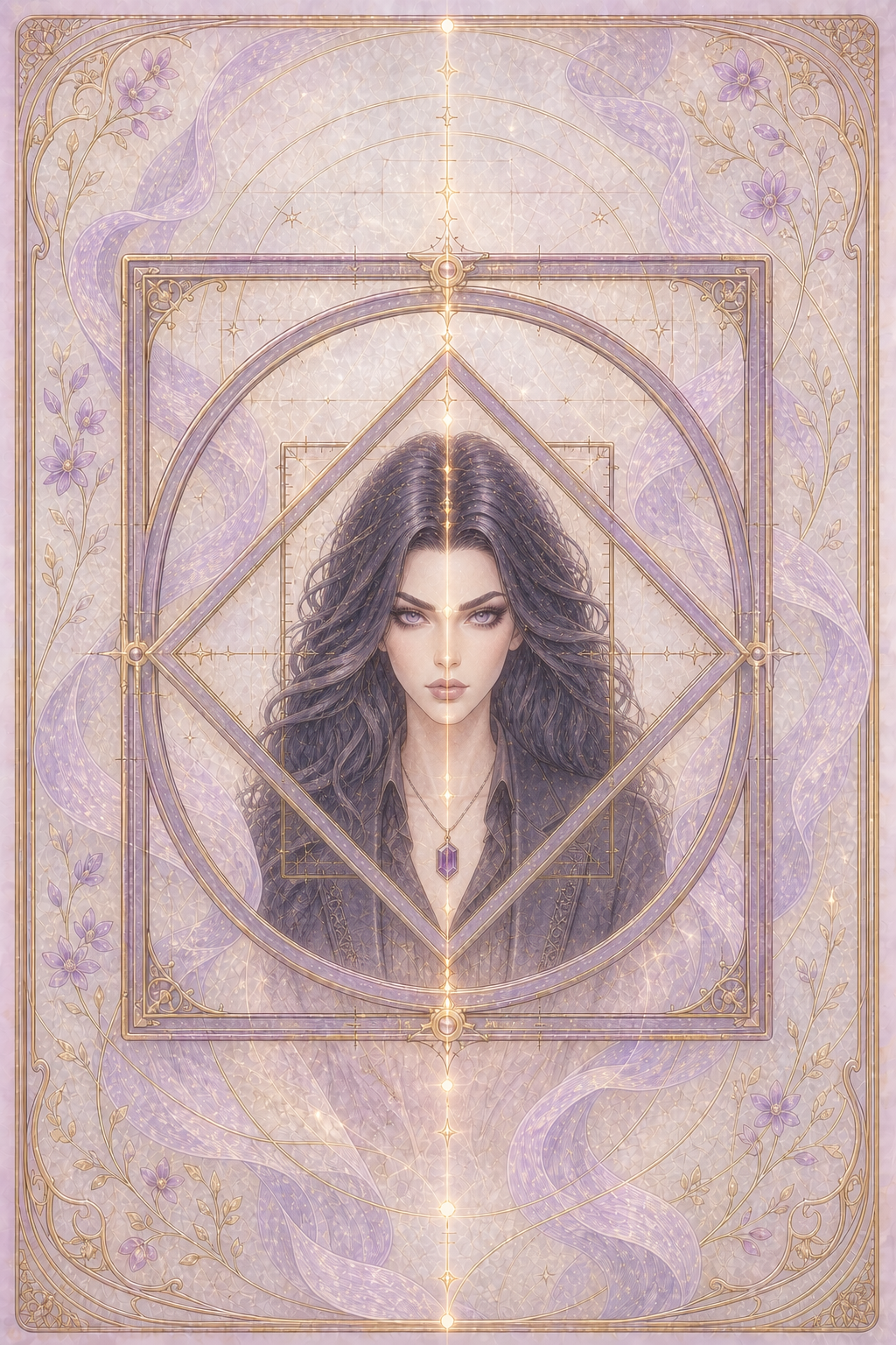 KATE aligned within precise lavender-and-gold calibration frames in a luminous tarot-style composition