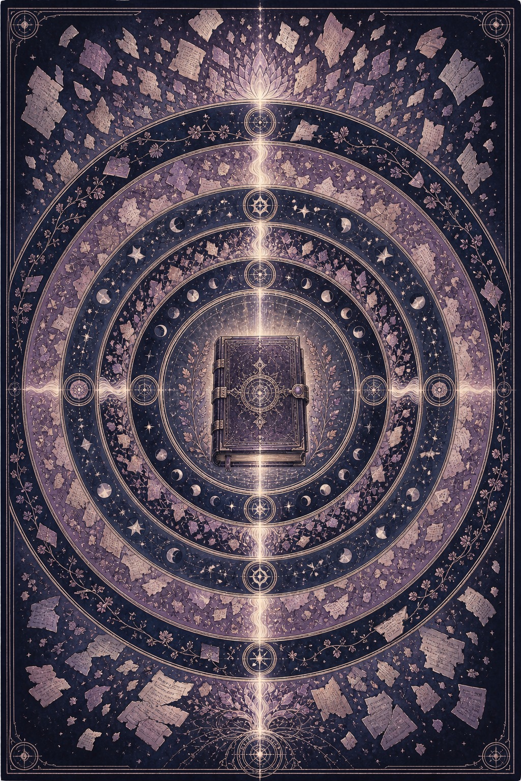 A finished manuscript protected inside five filtering circles while rejected fragments remain outside, representing governed creative collaboration